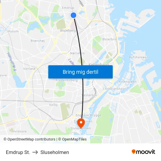 Emdrup St. to Sluseholmen map