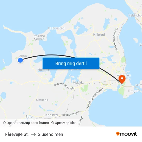 Fårevejle St. to Sluseholmen map