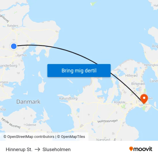 Hinnerup St. to Sluseholmen map