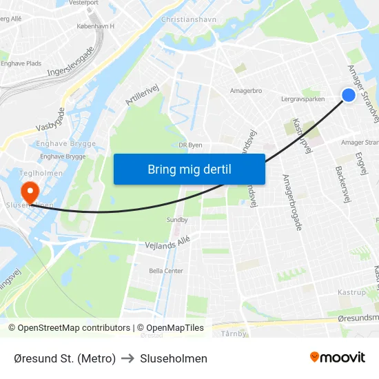 Øresund St. (Metro) to Sluseholmen map