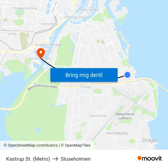 Kastrup St. (Metro) to Sluseholmen map