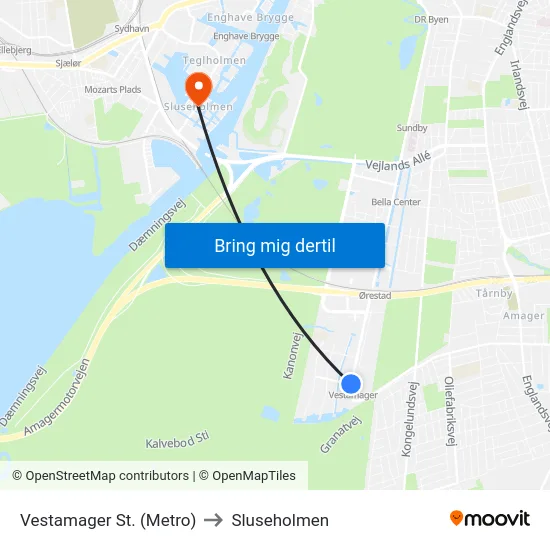 Vestamager St. (Metro) to Sluseholmen map