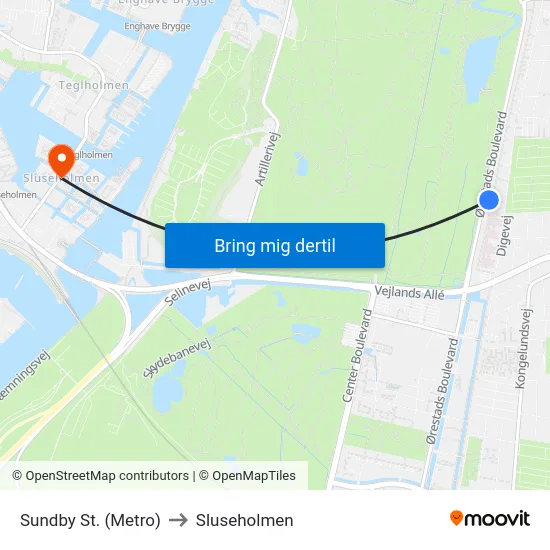 Sundby St. (Metro) to Sluseholmen map