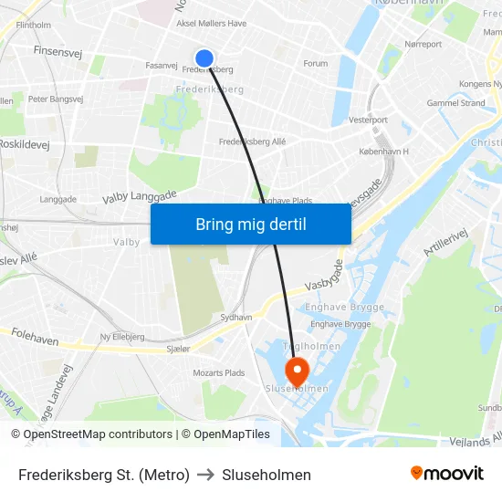 Frederiksberg St. (Metro) to Sluseholmen map