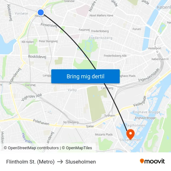 Flintholm St. (Metro) to Sluseholmen map