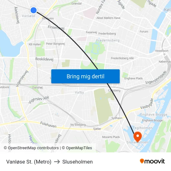 Vanløse St. (Metro) to Sluseholmen map