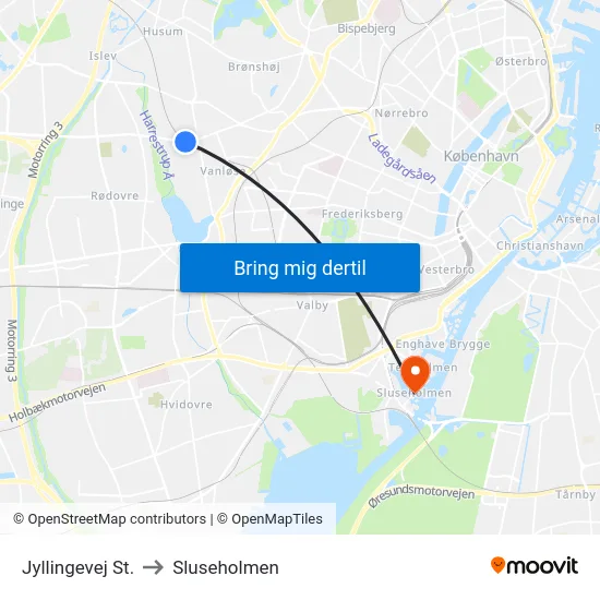 Jyllingevej St. to Sluseholmen map