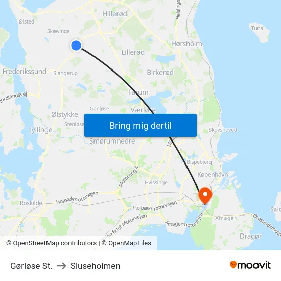 Gørløse St. to Sluseholmen map