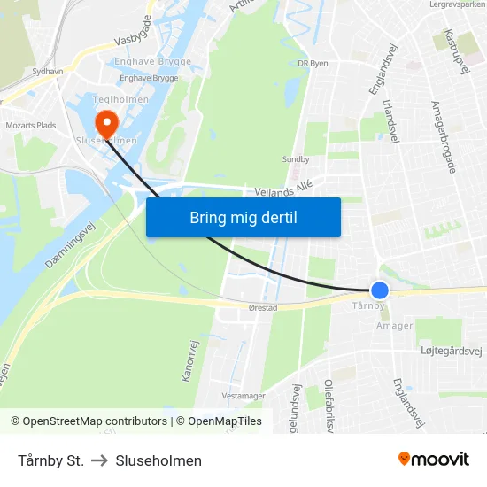 Tårnby St. to Sluseholmen map