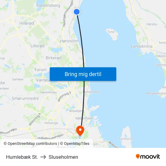 Humlebæk St. to Sluseholmen map