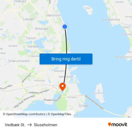 Vedbæk St. to Sluseholmen map
