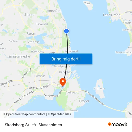 Skodsborg St. to Sluseholmen map