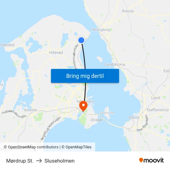 Mørdrup St. to Sluseholmen map