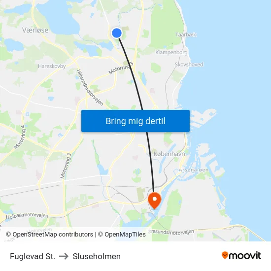 Fuglevad St. to Sluseholmen map