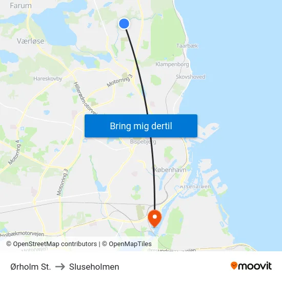 Ørholm St. to Sluseholmen map