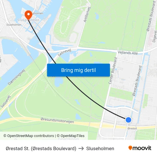 Ørestad St. (Ørestads Boulevard) to Sluseholmen map