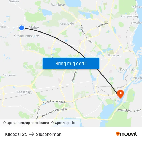 Kildedal St. to Sluseholmen map