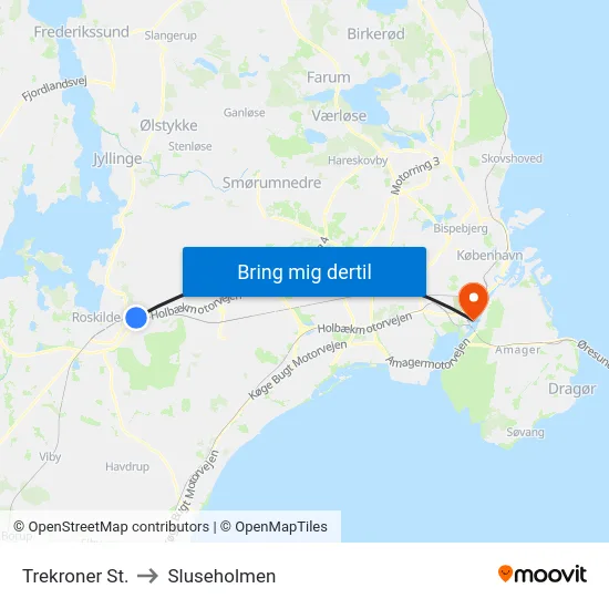 Trekroner St. to Sluseholmen map