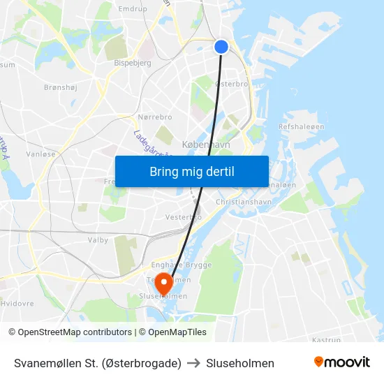 Svanemøllen St. (Østerbrogade) to Sluseholmen map