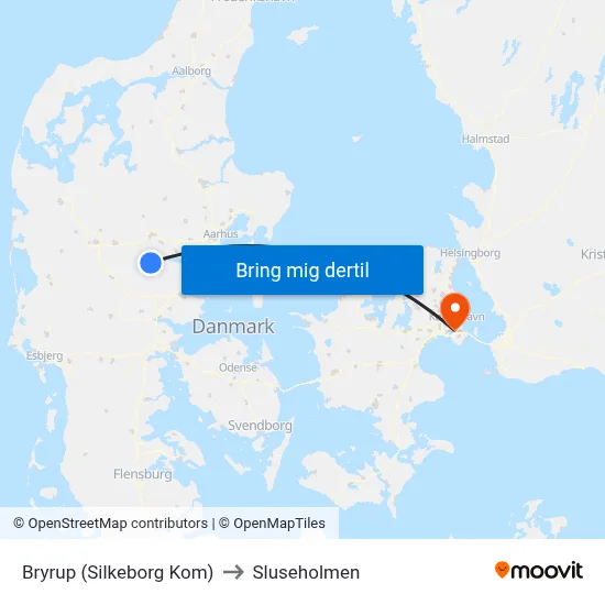 Bryrup (Silkeborg Kom) to Sluseholmen map