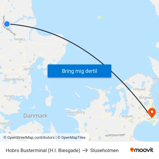 Hobro Busterminal (H.I. Biesgade) to Sluseholmen map