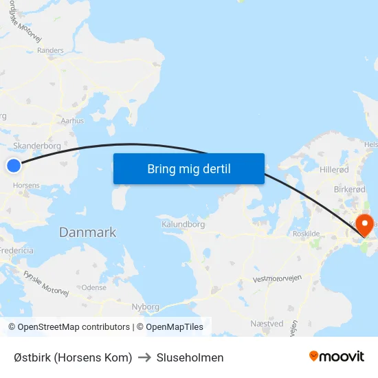 Østbirk (Horsens Kom) to Sluseholmen map