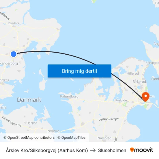 Årslev Kro/Silkeborgvej (Aarhus Kom) to Sluseholmen map