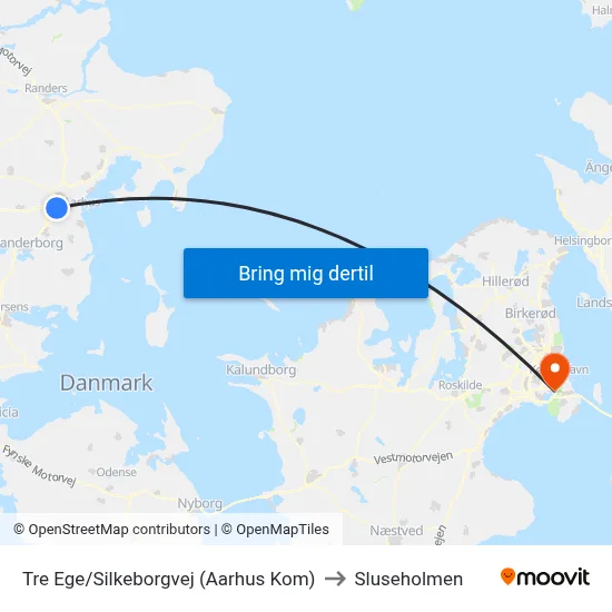 Tre Ege/Silkeborgvej (Aarhus Kom) to Sluseholmen map