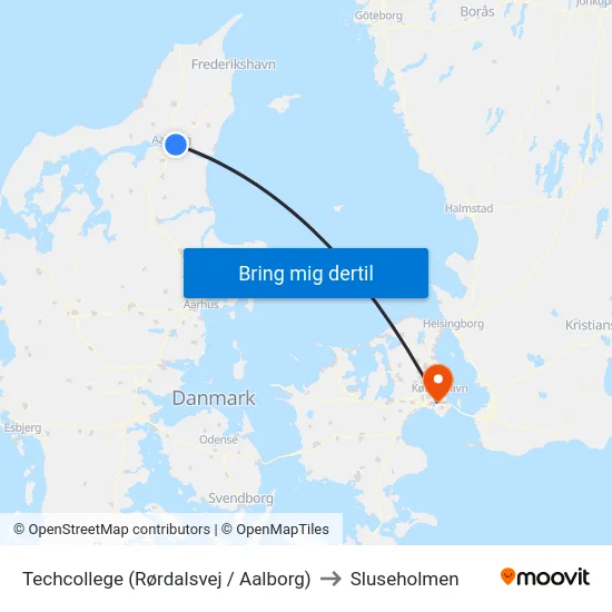 Techcollege (Rørdalsvej / Aalborg) to Sluseholmen map