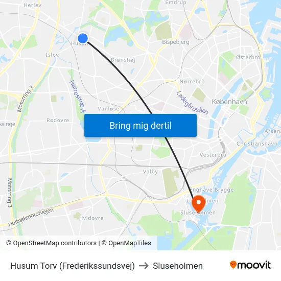 Husum Torv (Frederikssundsvej) to Sluseholmen map