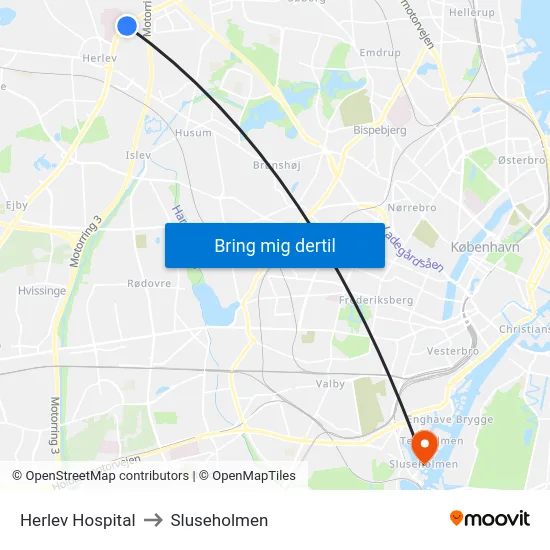 Herlev Hospital to Sluseholmen map