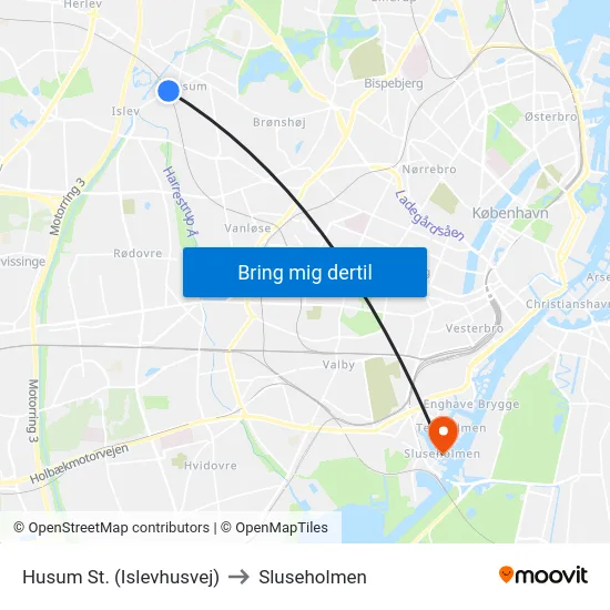 Husum St. (Islevhusvej) to Sluseholmen map