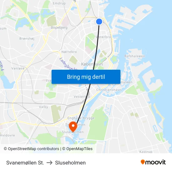 Svanemøllen St. to Sluseholmen map