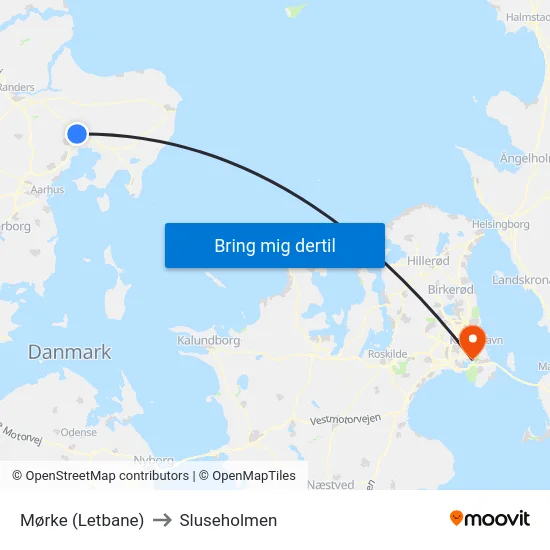 Mørke (Letbane) to Sluseholmen map