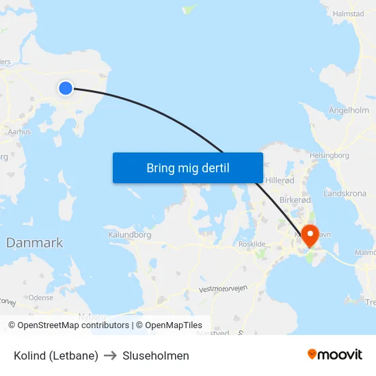 Kolind (Letbane) to Sluseholmen map