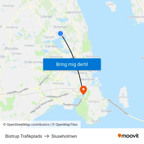 Bistrup Trafikplads to Sluseholmen map