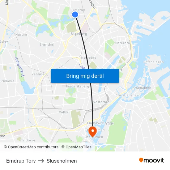 Emdrup Torv to Sluseholmen map