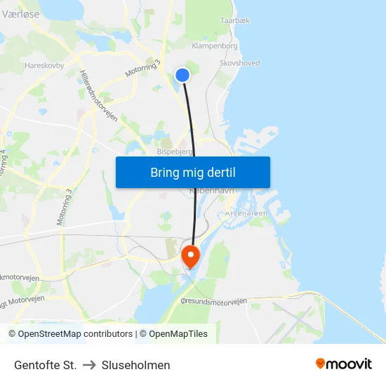 Gentofte St. to Sluseholmen map
