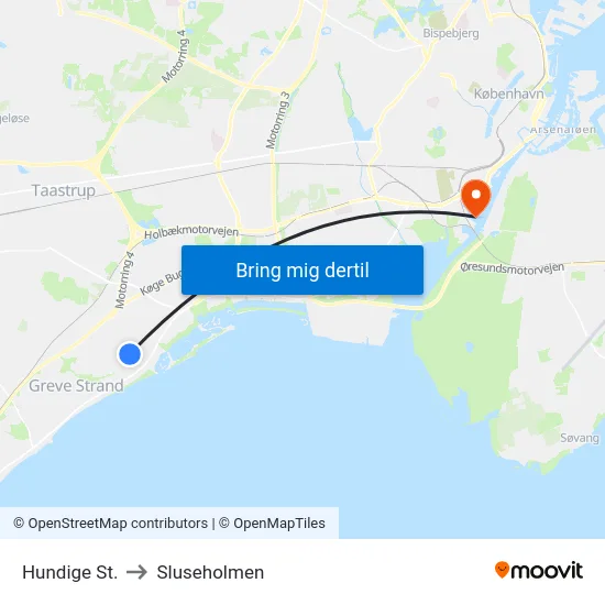 Hundige St. to Sluseholmen map