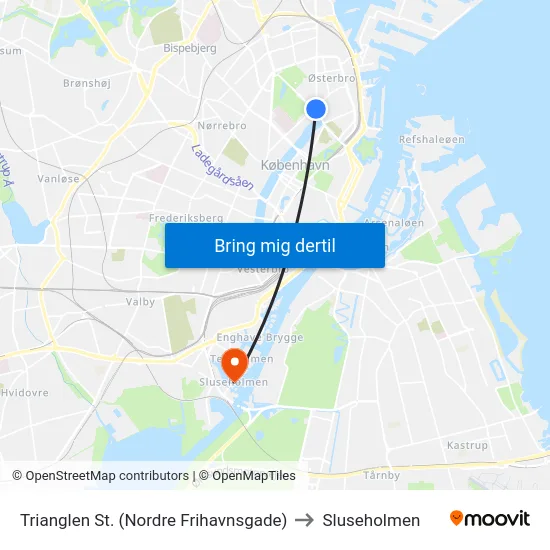 Trianglen St. (Nordre Frihavnsgade) to Sluseholmen map
