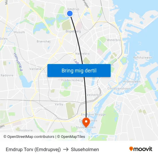 Emdrup Torv (Emdrupvej) to Sluseholmen map