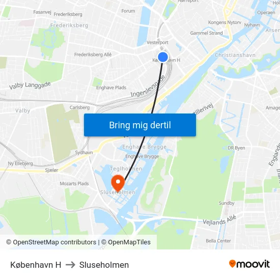 København H to Sluseholmen map