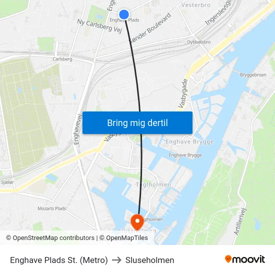 Enghave Plads St. (Metro) to Sluseholmen map