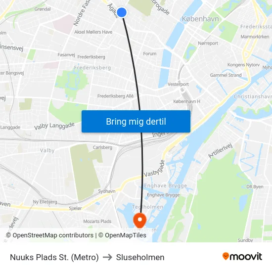 Nuuks Plads St. (Metro) to Sluseholmen map