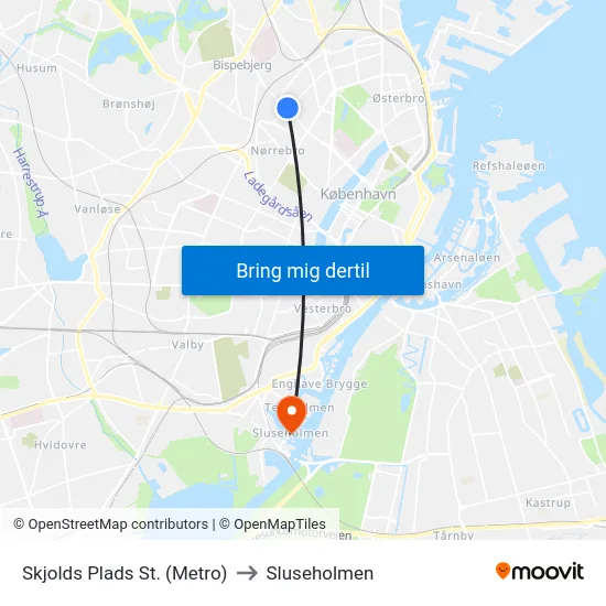 Skjolds Plads St. (Metro) to Sluseholmen map