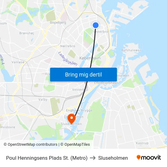 Poul Henningsens Plads St. (Metro) to Sluseholmen map