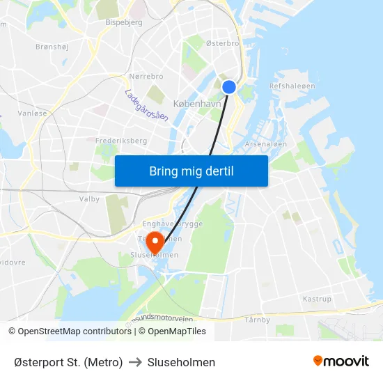 Østerport St. (Metro) to Sluseholmen map