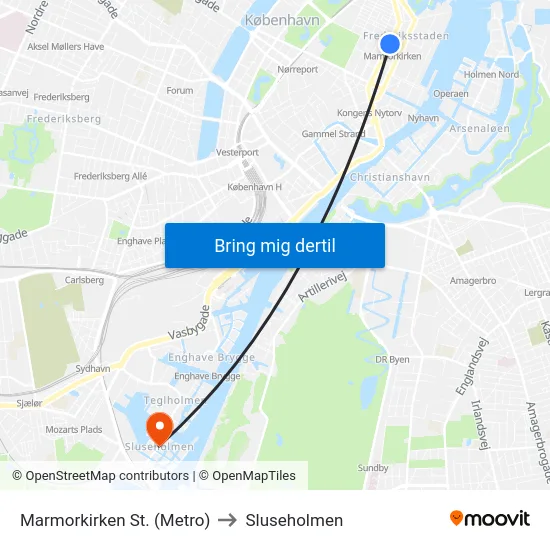 Marmorkirken St. (Metro) to Sluseholmen map