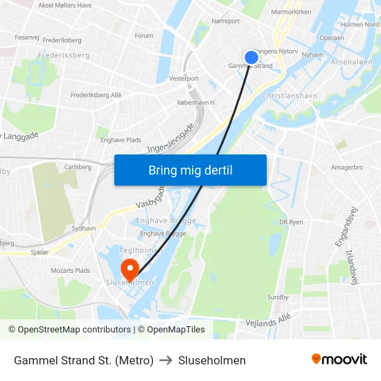 Gammel Strand St. (Metro) to Sluseholmen map