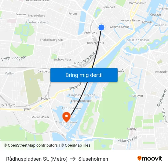 Rådhuspladsen St. (Metro) to Sluseholmen map